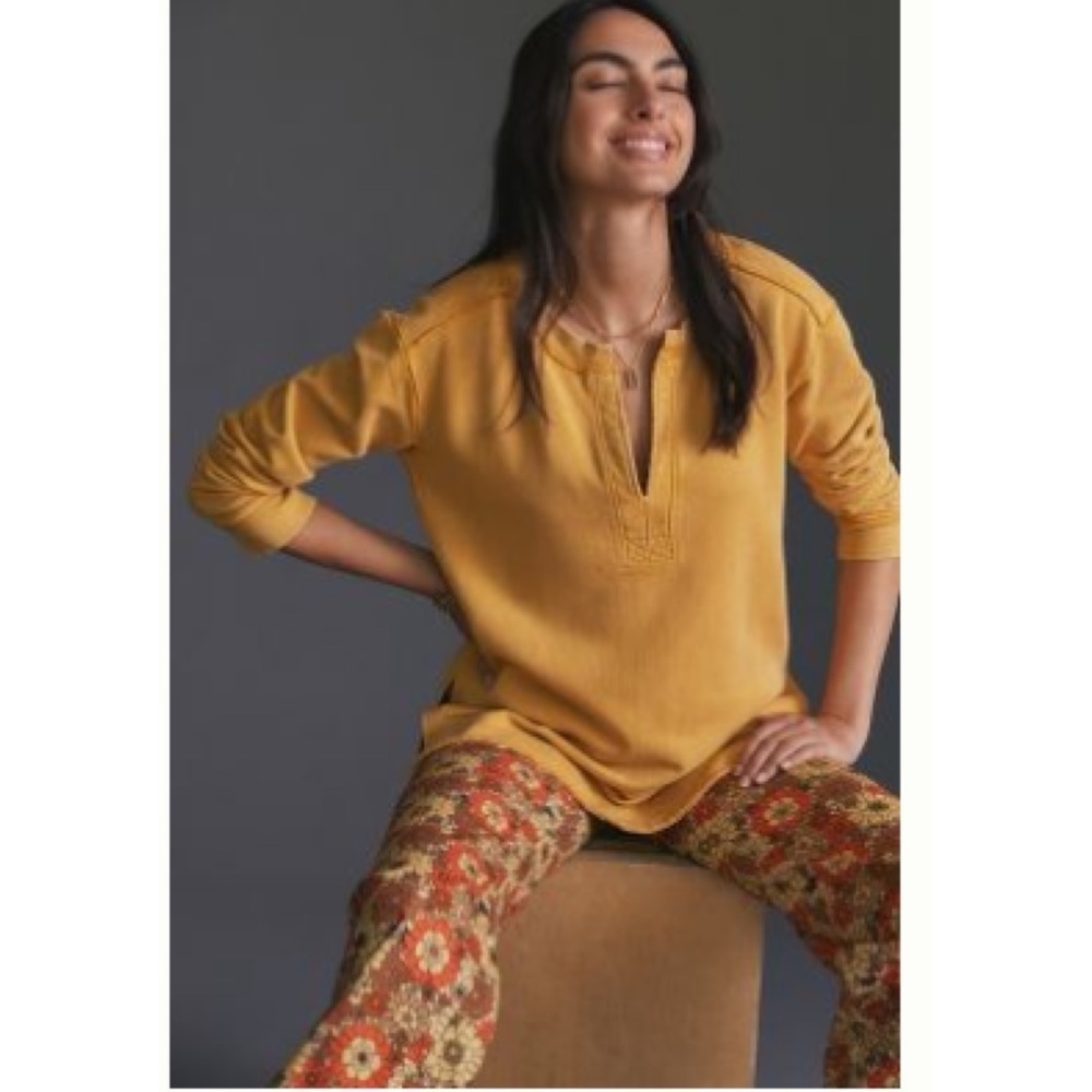 Anthropologie Pilcro Split-Hem Tunic Top Sweatshirt Pink Size XXS Oversized New